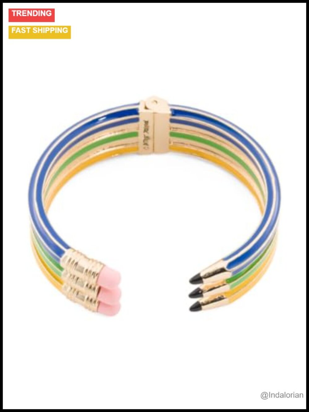 Triple Pencil Hinge Bangle Bracelet Gold Tone Plated Multicolor Enamel